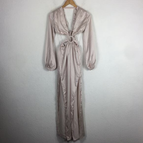NWT HelloMolly Fashion Girlie Satin Cut Out Maxi Dress Champagne Size 2 Cocktail - Picture 3 of 13